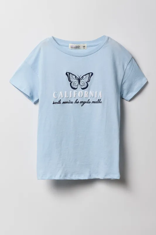 Girls California Butterfly Embroidered T-Shirt sold by Urban Planet