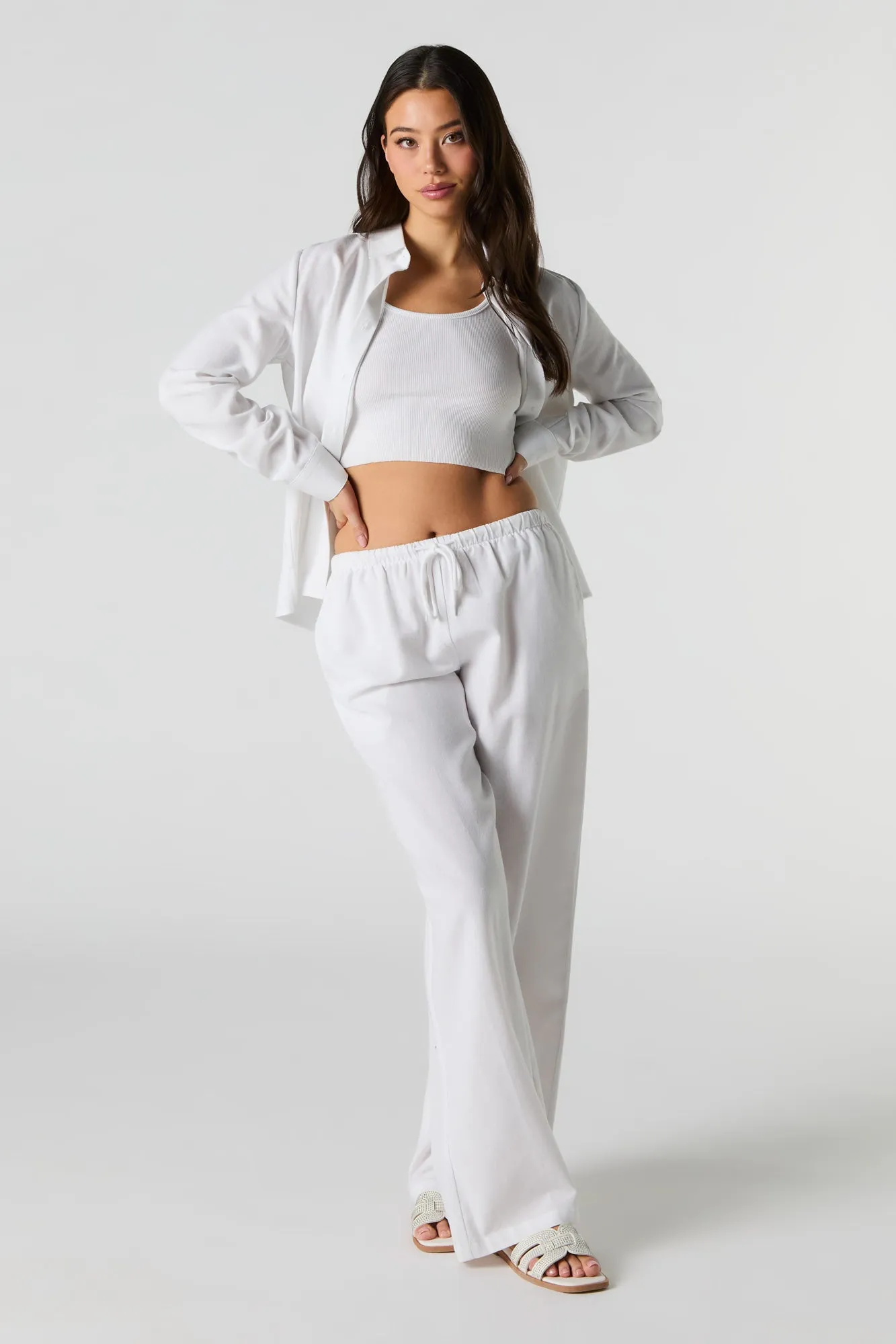 Pantalon à jambe large en lin avec taille coulissante sold by Urban Planet product image thumbnail 4