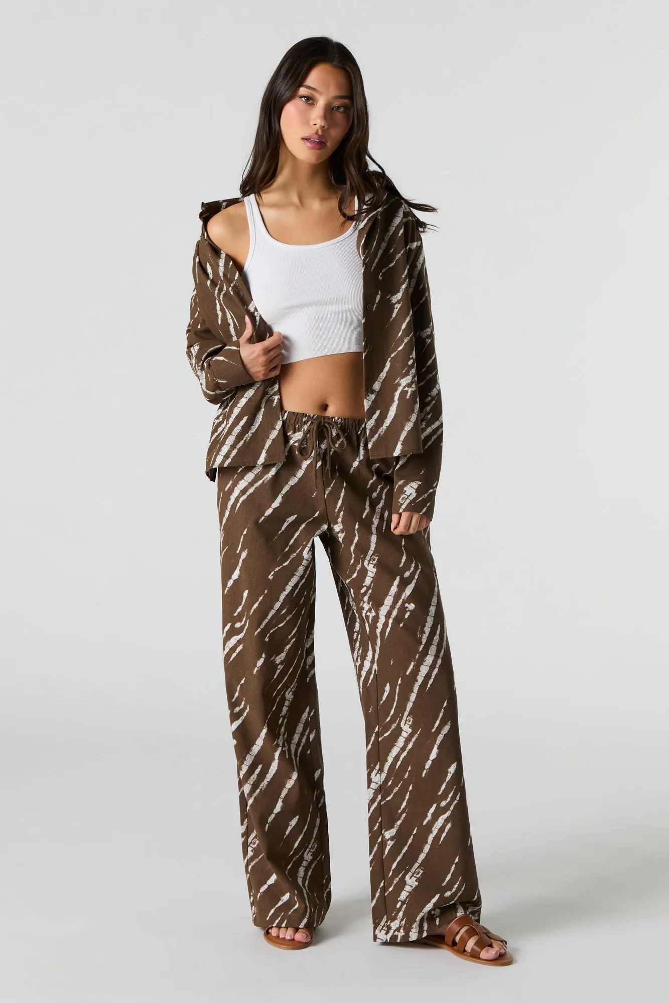 Pantalon à jambe large en lin avec taille coulissante sold by Urban Planet