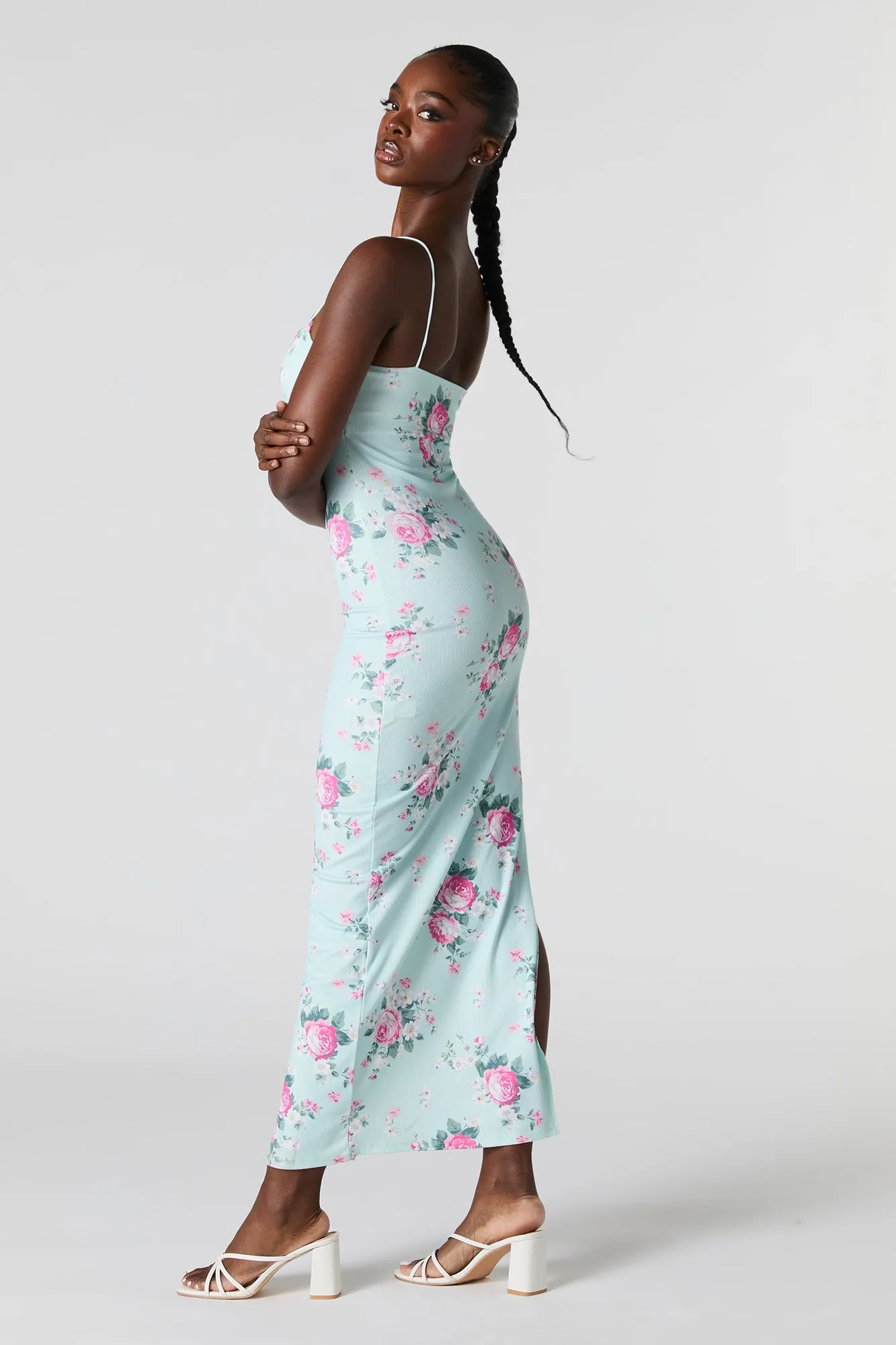 Robe maxi moulante côtelée avec fente sold by Urban Planet product image thumbnail 3