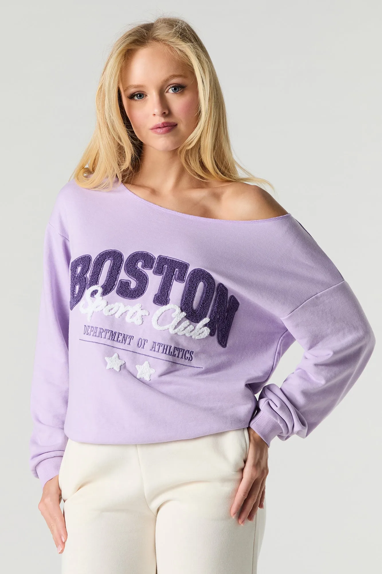 Off Shoulder French Terry Sweatshirt sold by Urban Planet