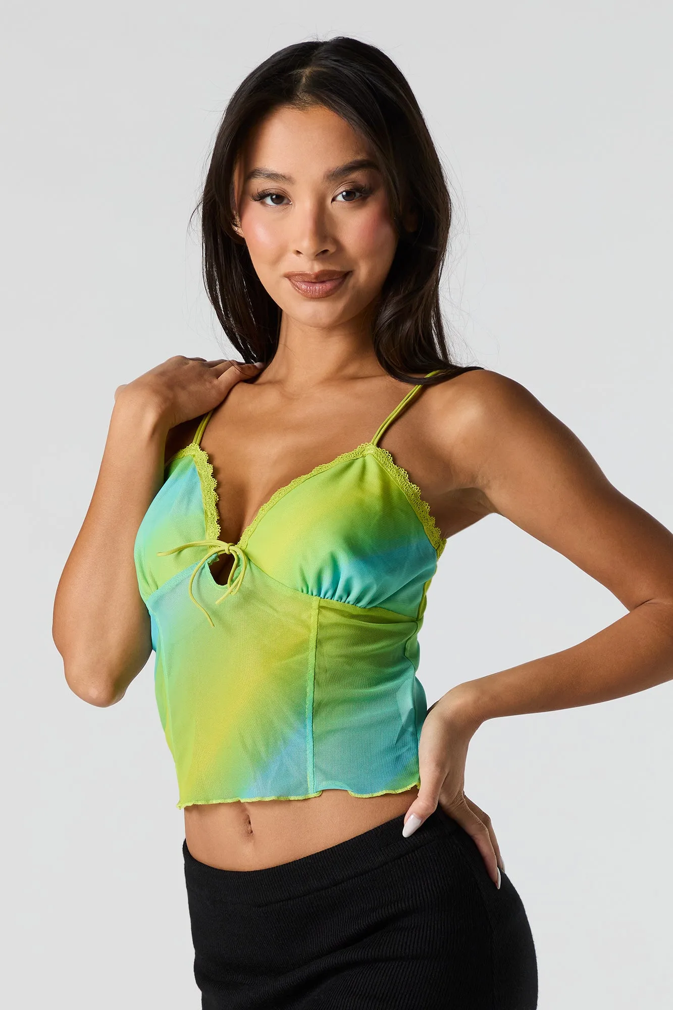 Printed Mesh Lace Trim Cropped Cami sold by Urban Planet product image thumbnail 4