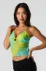 Camisole courte en filet imprimé avec liséré de dentelle sold by Urban Planet
