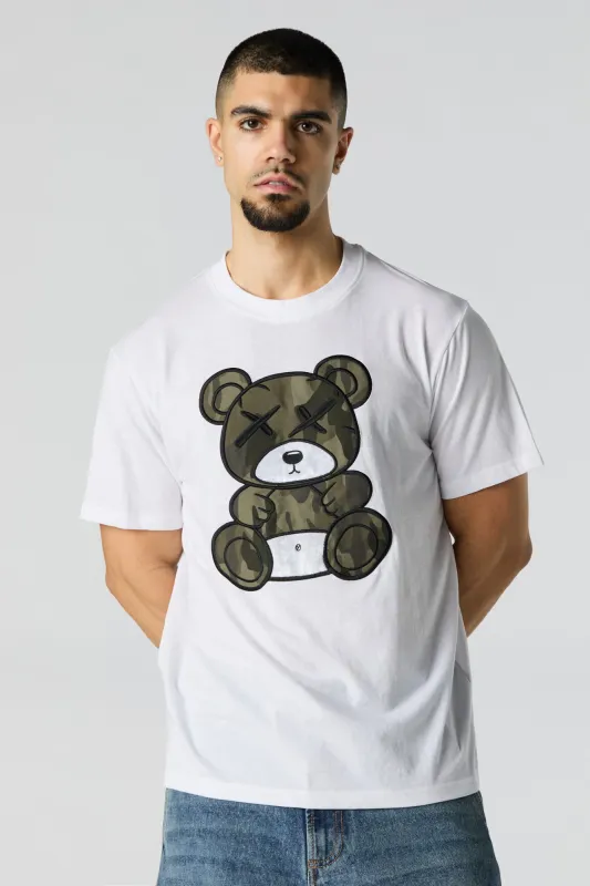 T-shirt avec motif brodé Ours et motif camouflage sold by Urban Planet