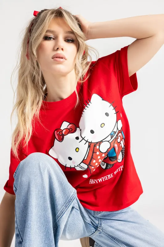 T-shirt coupe garçonne à imprimé Hello Kitty Anywhere With You sold by Urban Planet