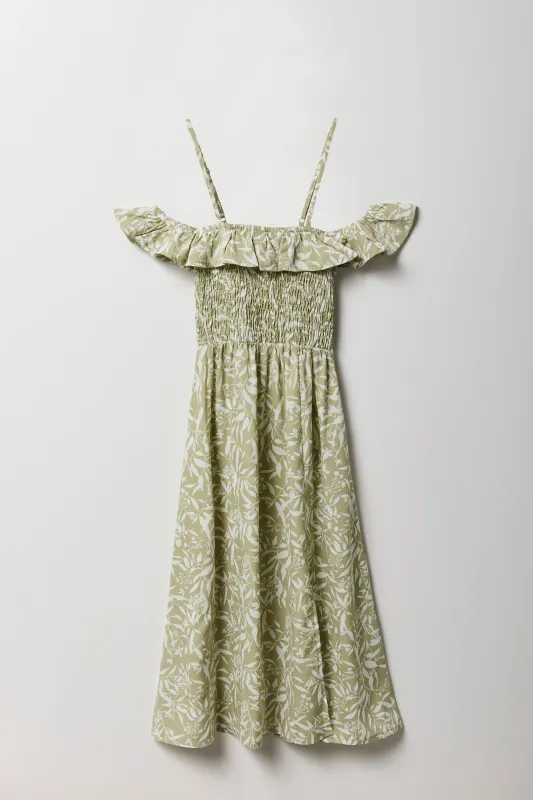 Girls Printed Off Shoulder Ruffle Maxi Dress sold by Urban Planet