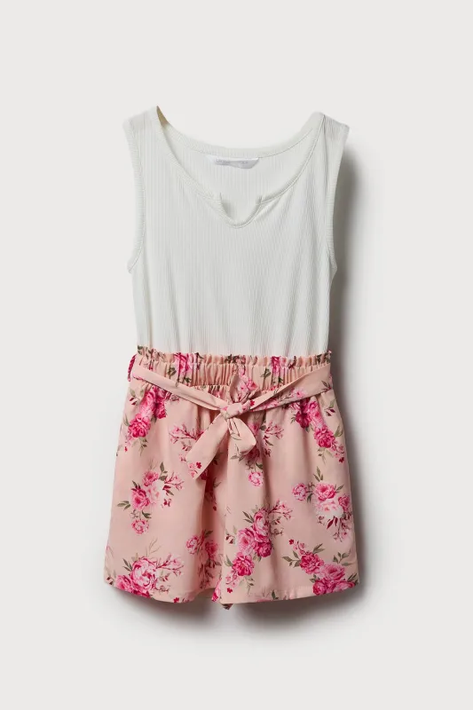 Girls Floral Belted Romper made by Urban Planet