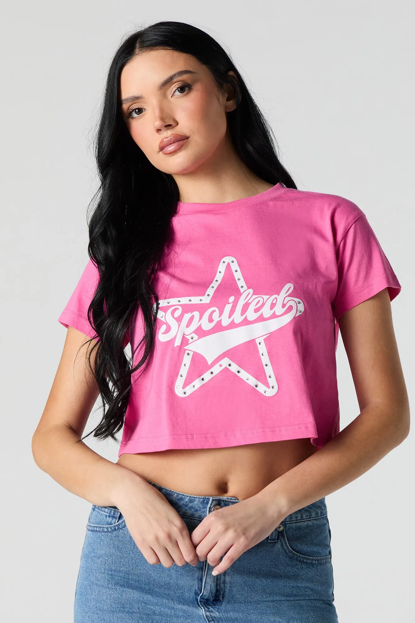 Spoiled Rhinestone Graphic Cropped T-Shirt sold by Urban Planet