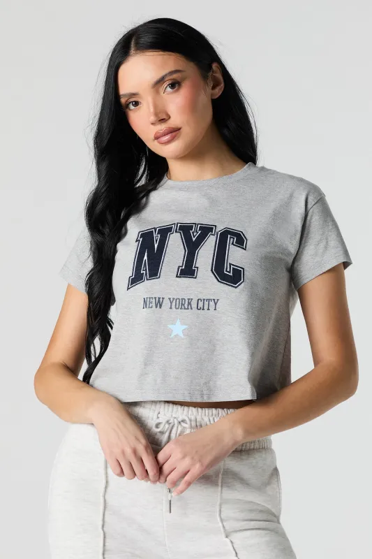 NYC Embroidered Cropped T-Shirt sold by Urban Planet