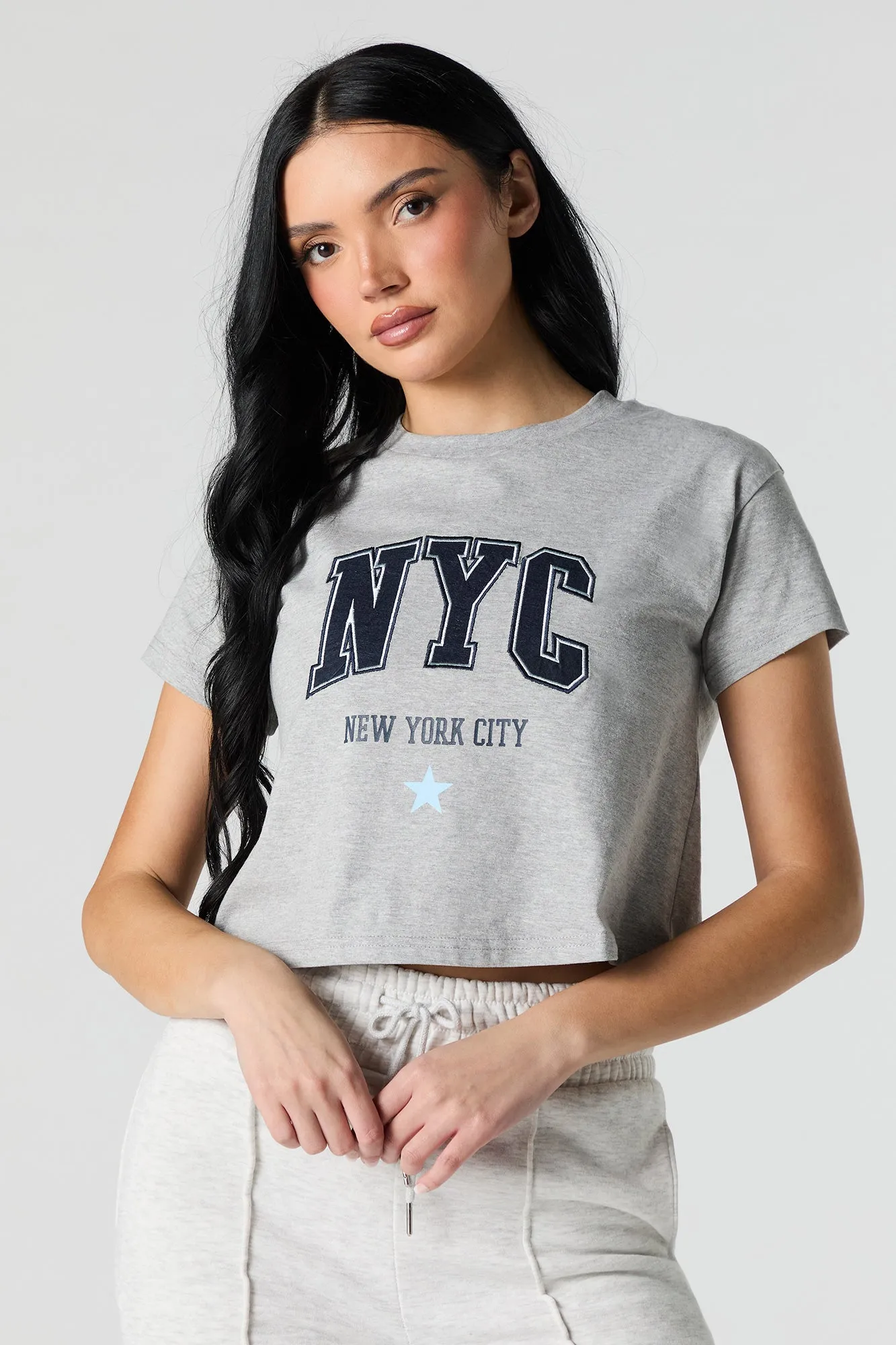 NYC Embroidered Cropped T-Shirt sold by Urban Planet