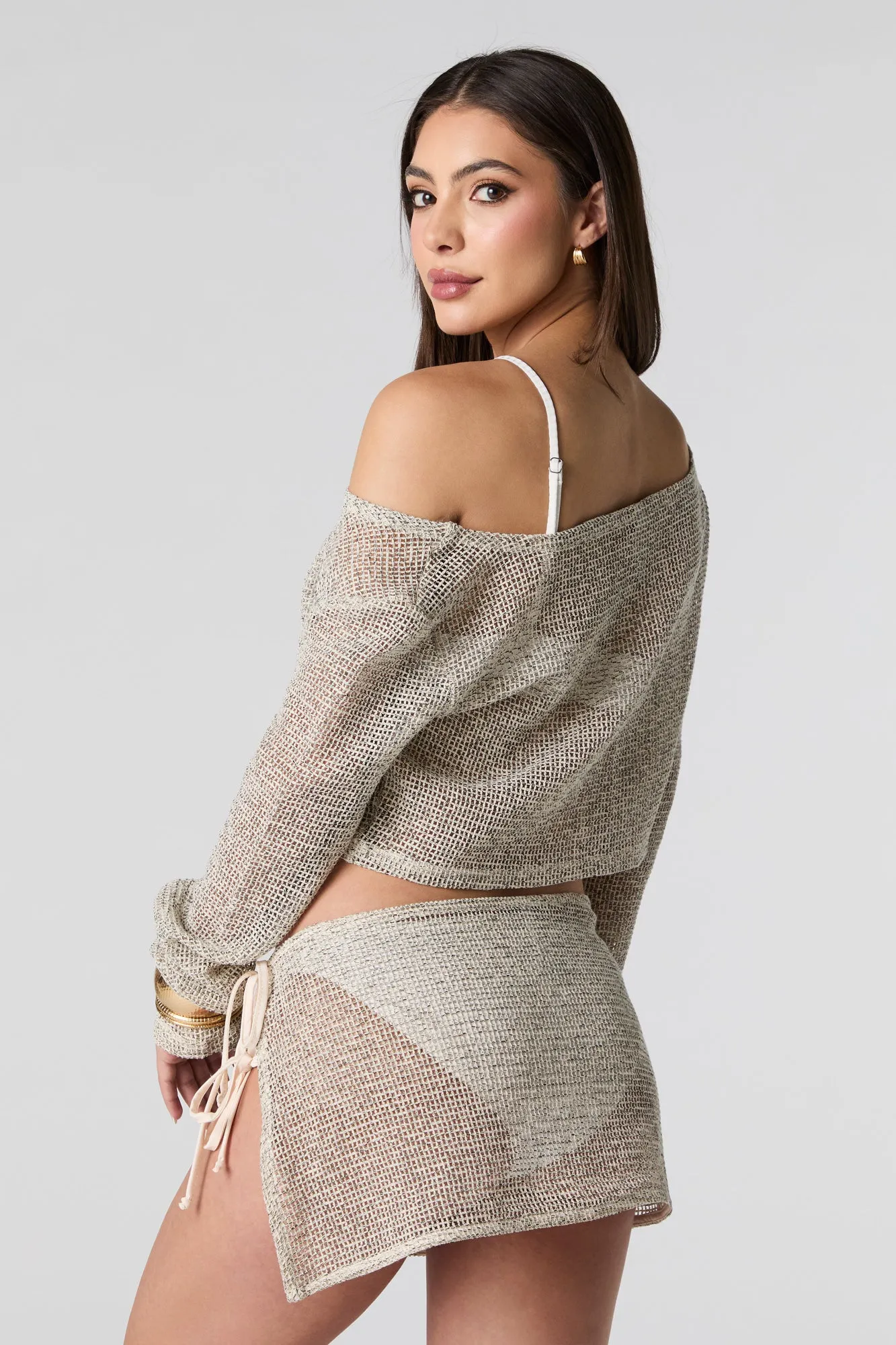 Couvre-maillot en filet à manches longues avec épaules dénudées sold by Urban Planet product image thumbnail 2