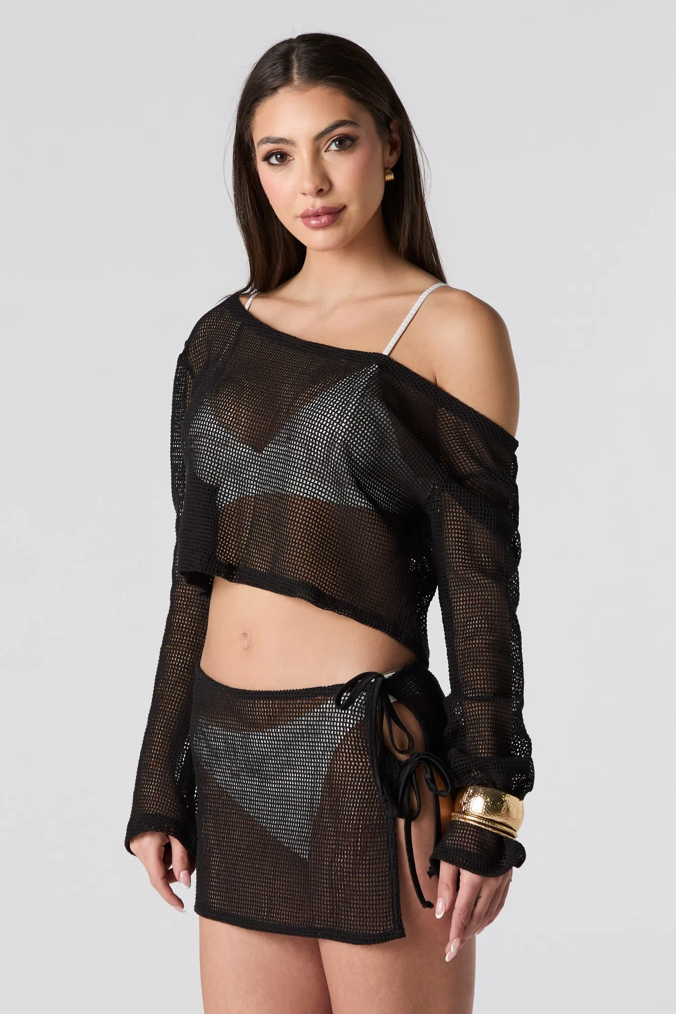 Fishnet Side Tie Mini Skirt Cover Up sold by Urban Planet product image thumbnail 5