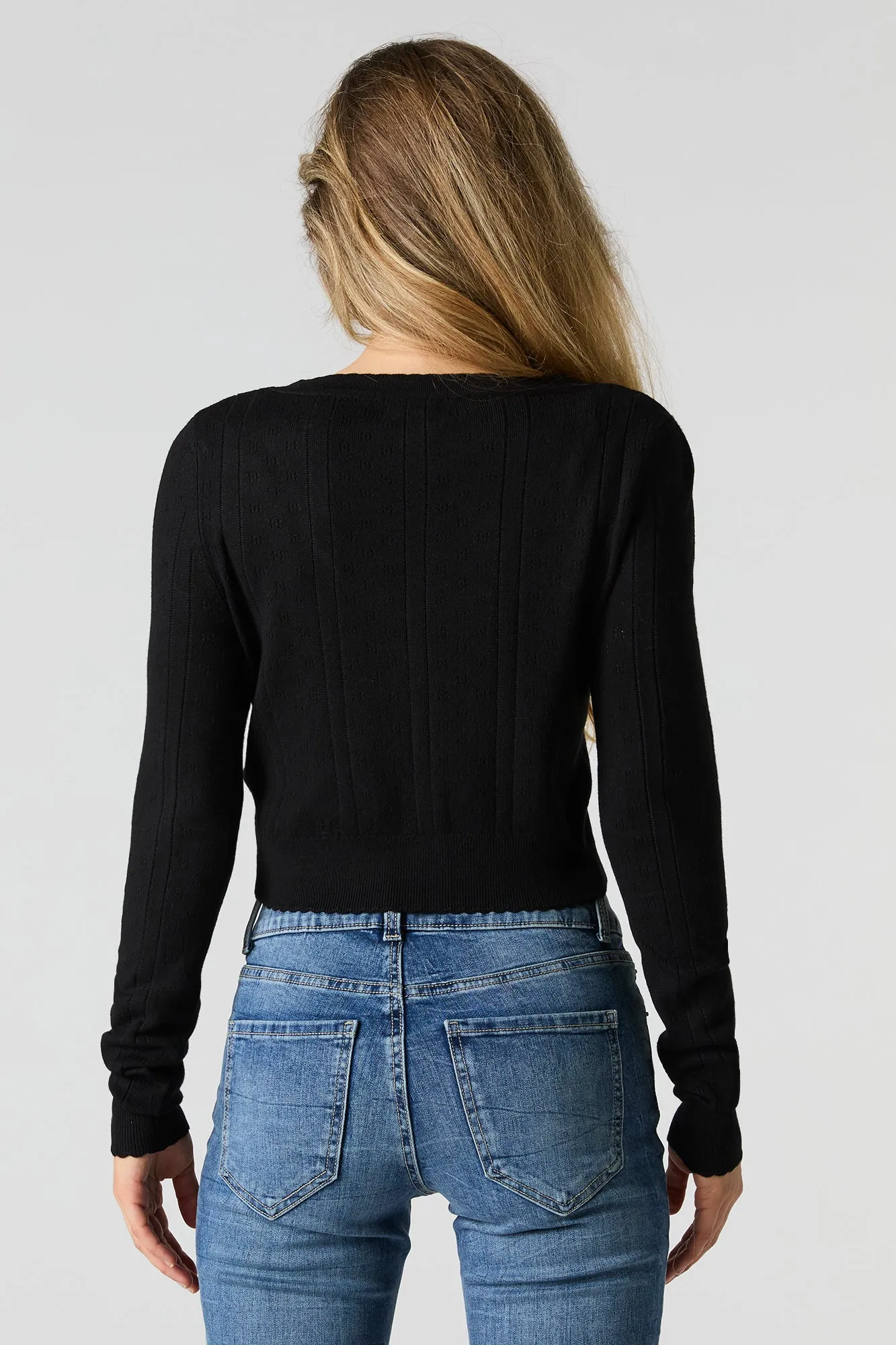 Pointelle Knit Button-Up Cropped Cardigan sold by Urban Planet product image thumbnail 5