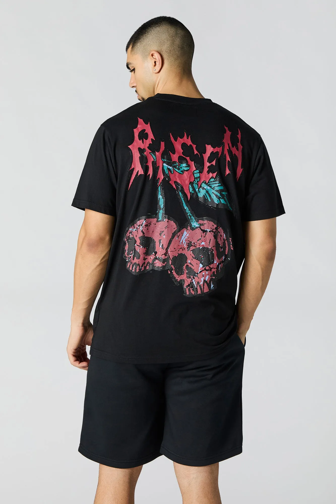 Skull Cherries Graphic Fleece Longline Short sold by Urban Planet product image thumbnail 2