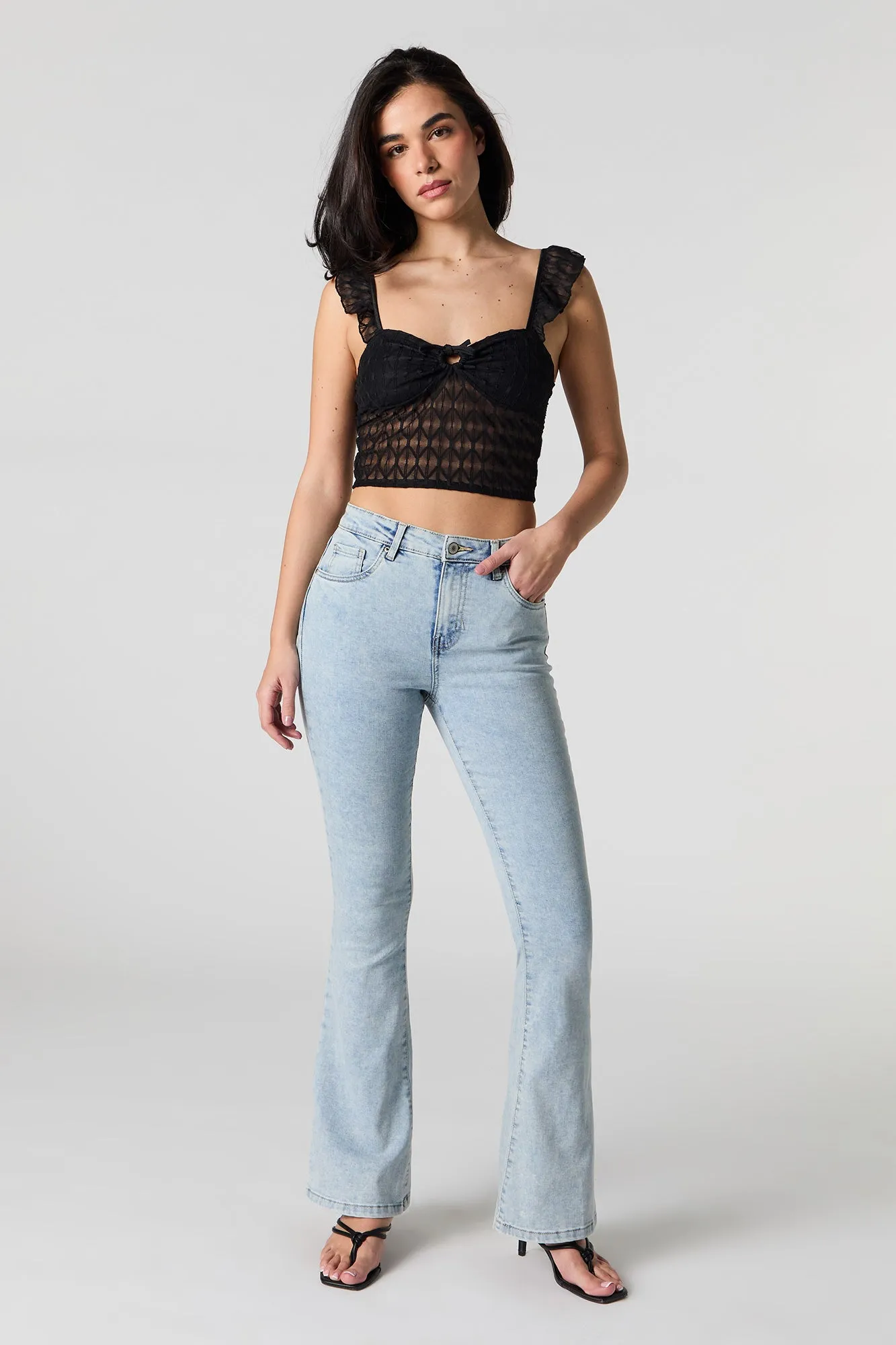 Light Wash Mid Rise Embroidered Back Pocket Flare Jean sold by Urban Planet product image thumbnail 2