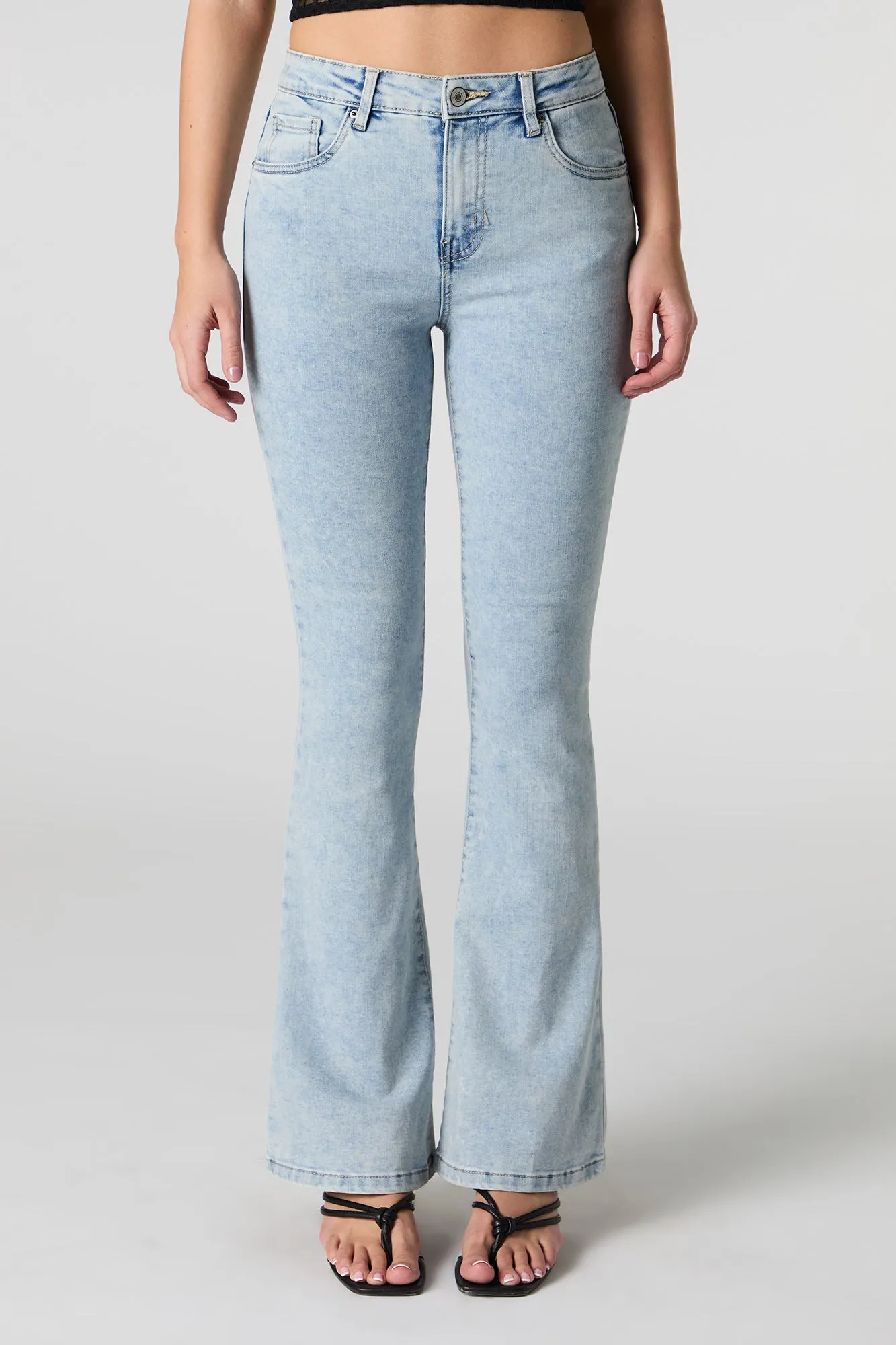 Light Wash Mid Rise Embroidered Back Pocket Flare Jean sold by Urban Planet product image thumbnail 3