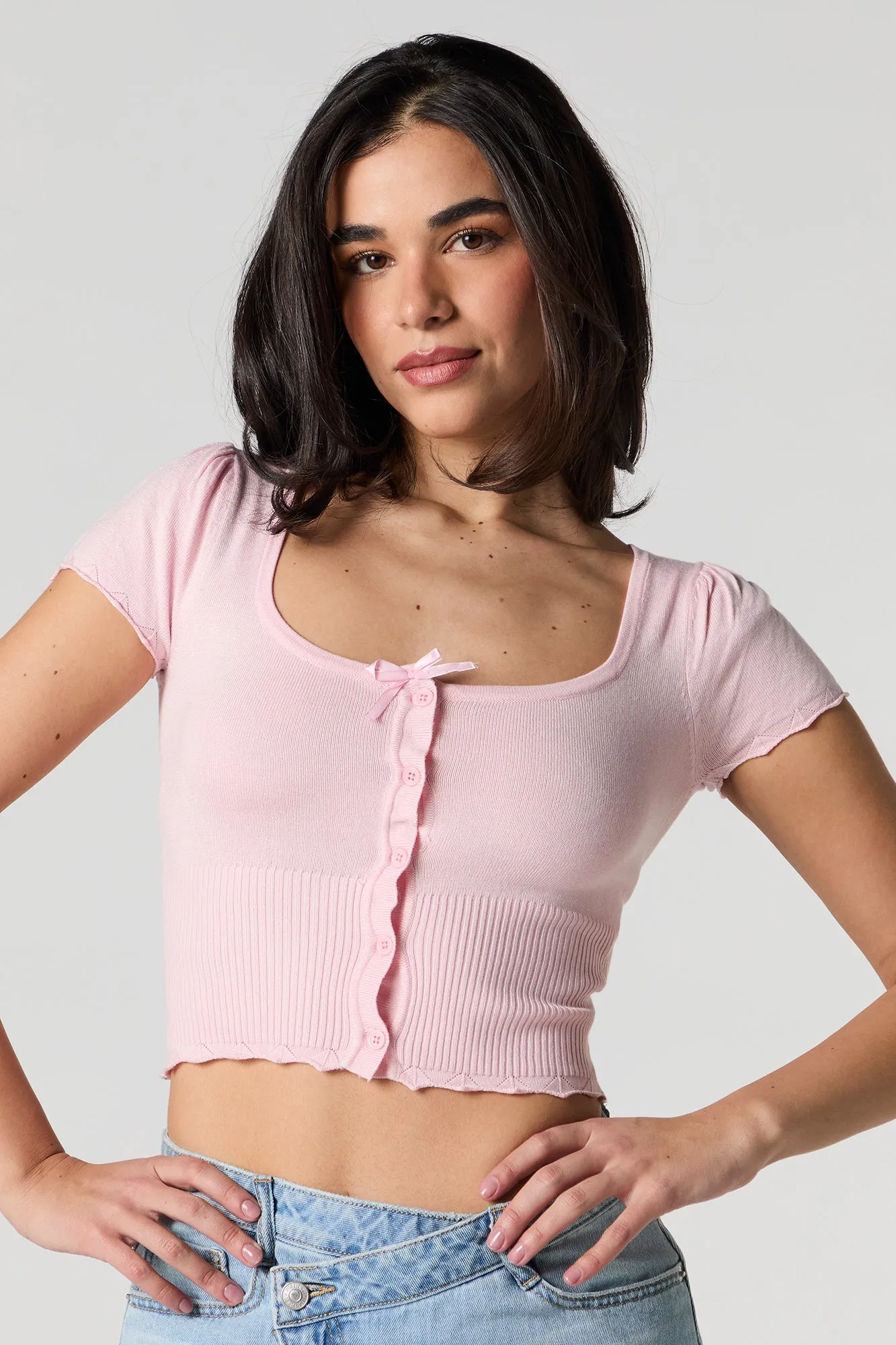 Knit Square Neck Button Front Crop Top sold by Urban Planet