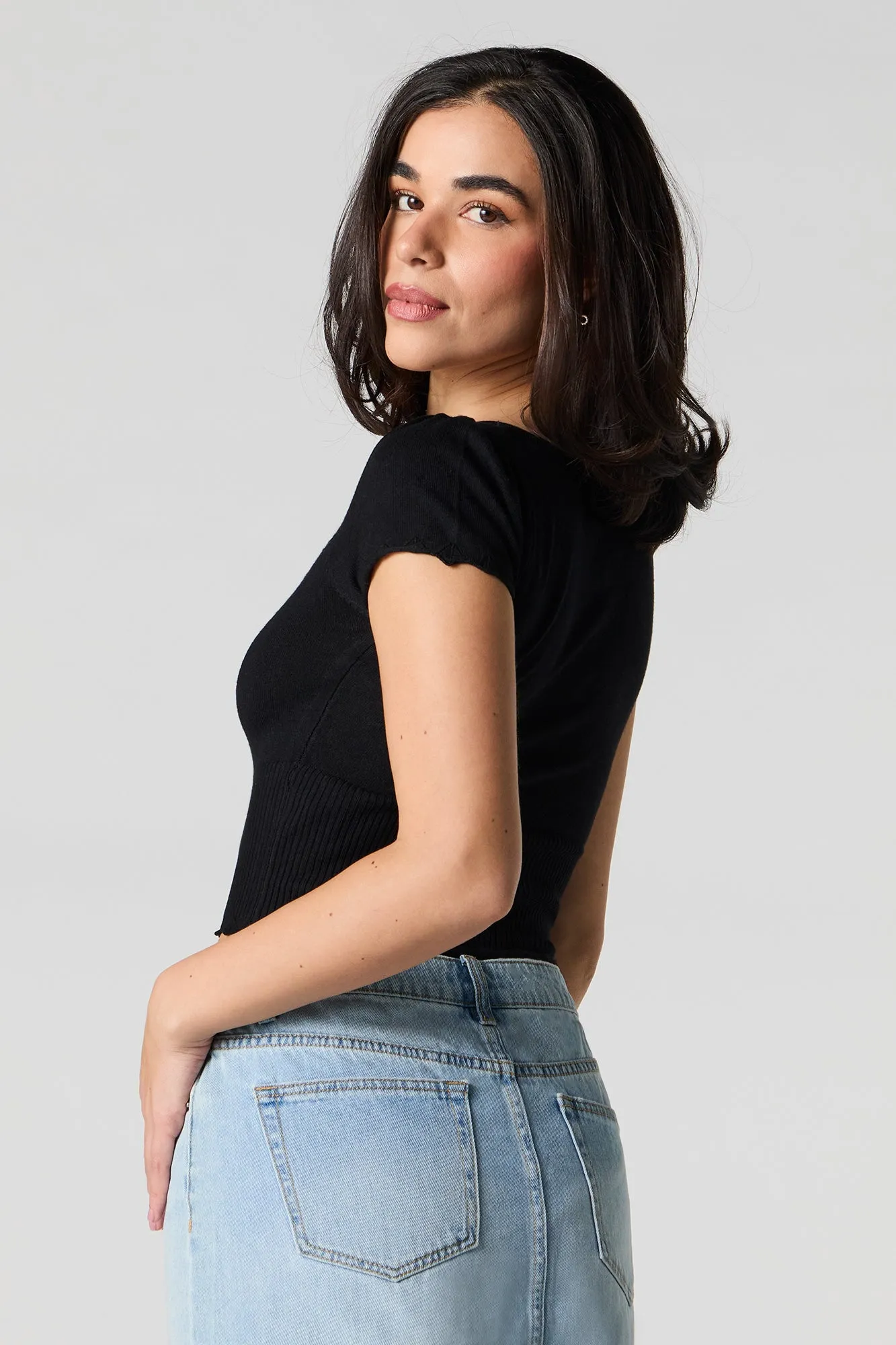 Knit Square Neck Button Front Crop Top sold by Urban Planet product image thumbnail 5