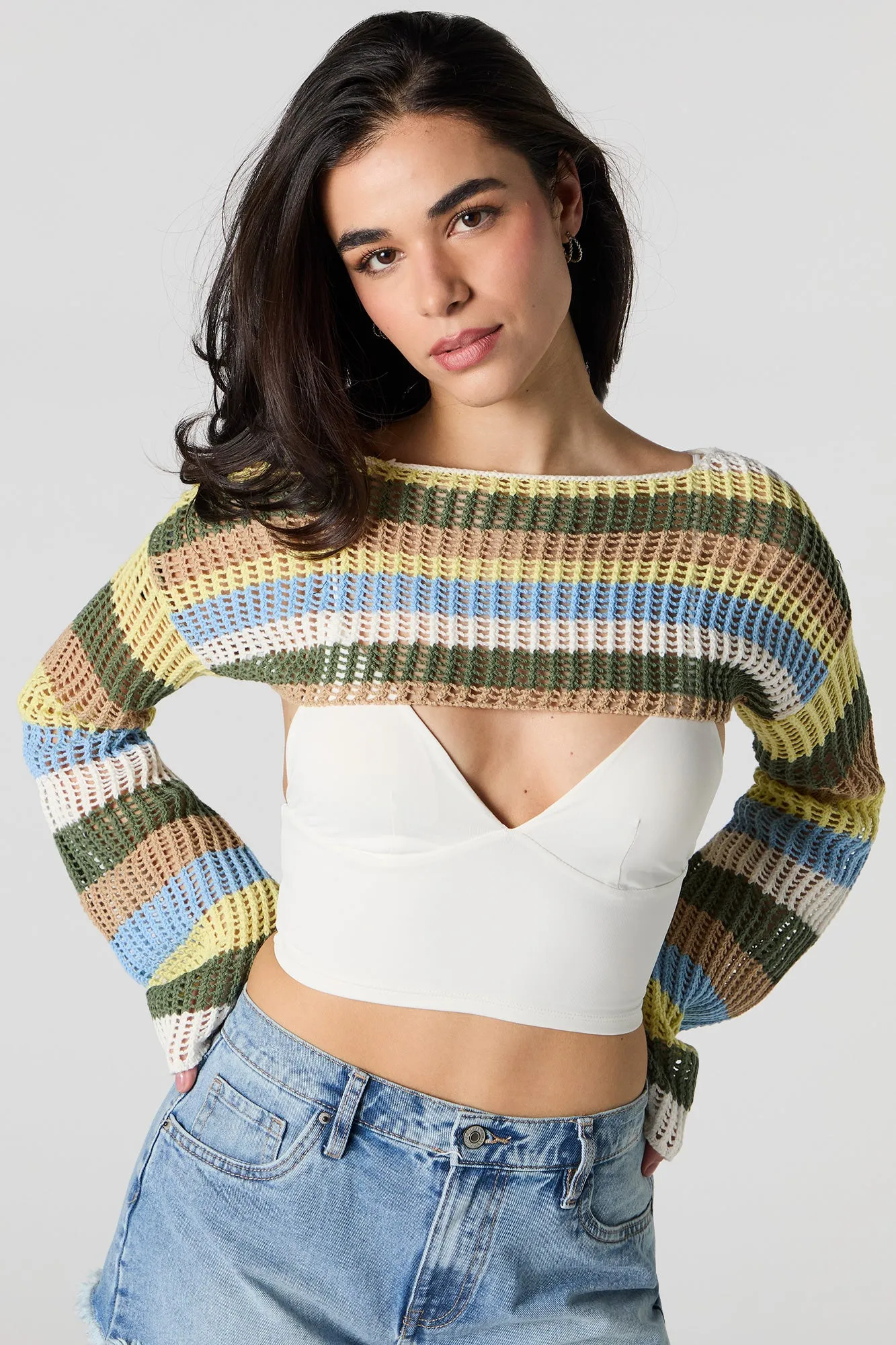 Open Knit Ultra Cropped Sweater sold by Urban Planet product image thumbnail 4