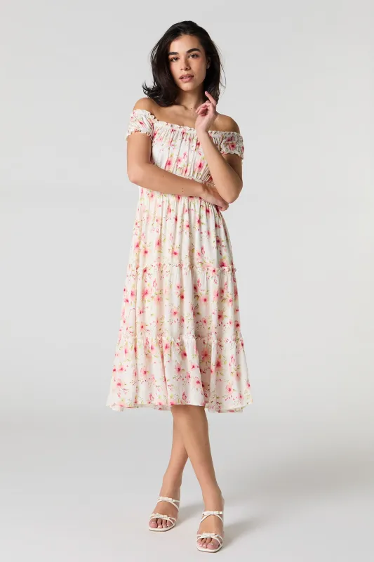 Robe midi volantée avec épaules dénudées sold by Urban Planet