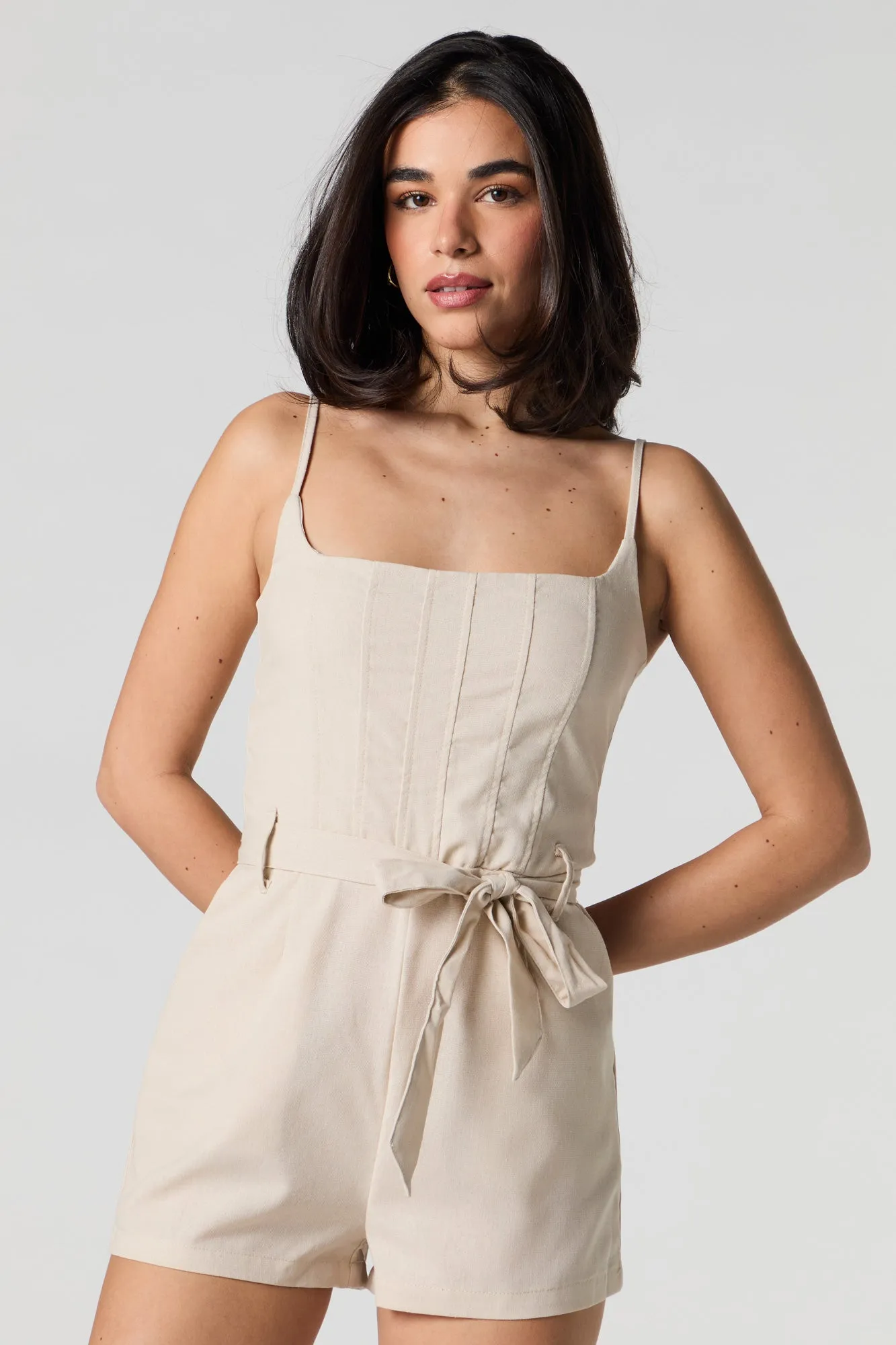 Linen Belted Romper sold by Urban Planet product image thumbnail 4