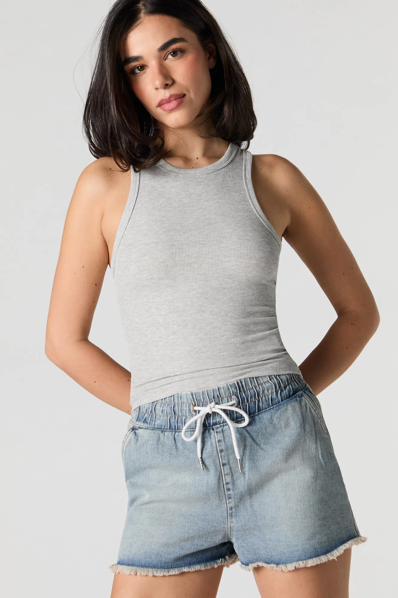 Drawstring Waist Frayed Denim Short sold by Urban Planet