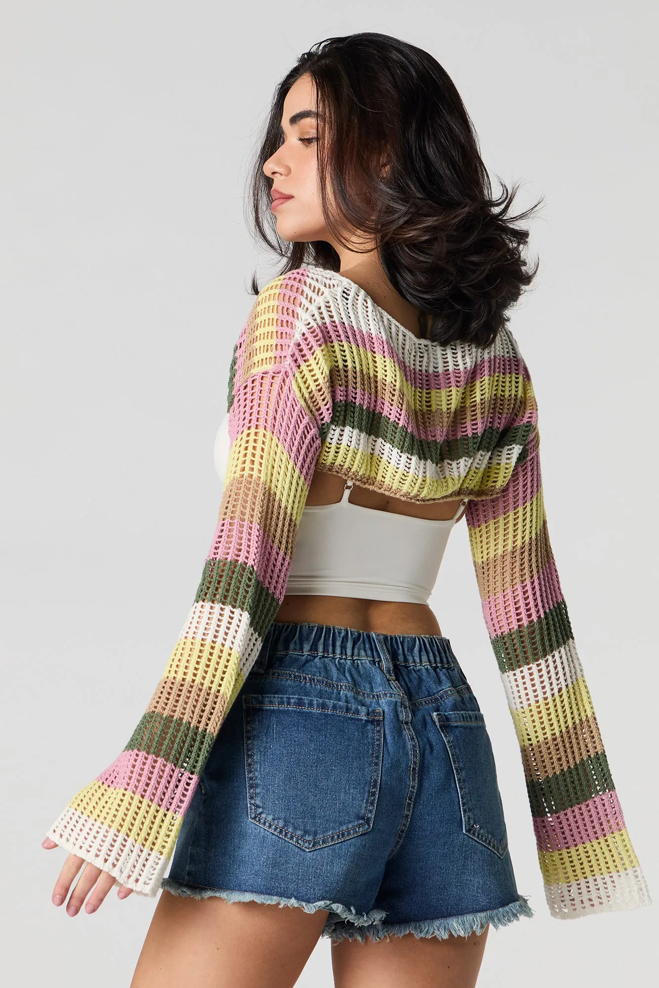 Short en denim avec bande de taille élastique et franges sold by Urban Planet product image thumbnail 5