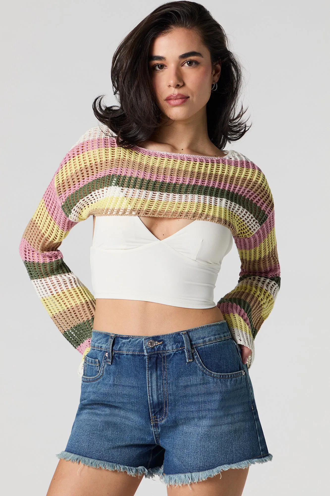 Short en denim avec bande de taille élastique et franges sold by Urban Planet product image thumbnail 4