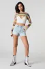 Short en denim avec bande de taille élastique et franges sold by Urban Planet