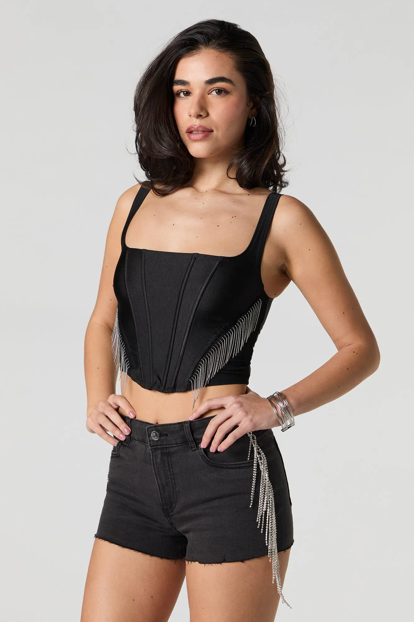 Short en denim avec franges et pierres du Rhin sold by Urban Planet product image thumbnail 5