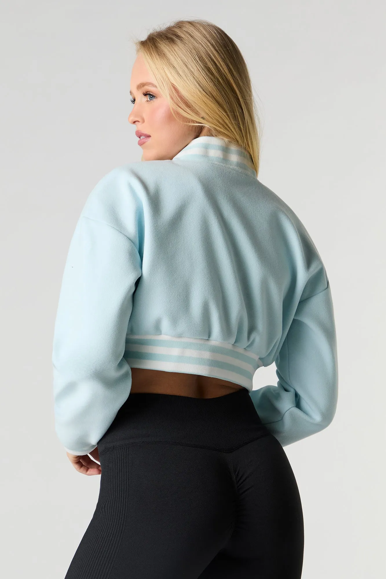 Cropped Fleece Varsity Jacket sold by Urban Planet product image thumbnail 2