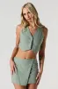 Linen Cropped Button-Up Vest sold by Urban Planet