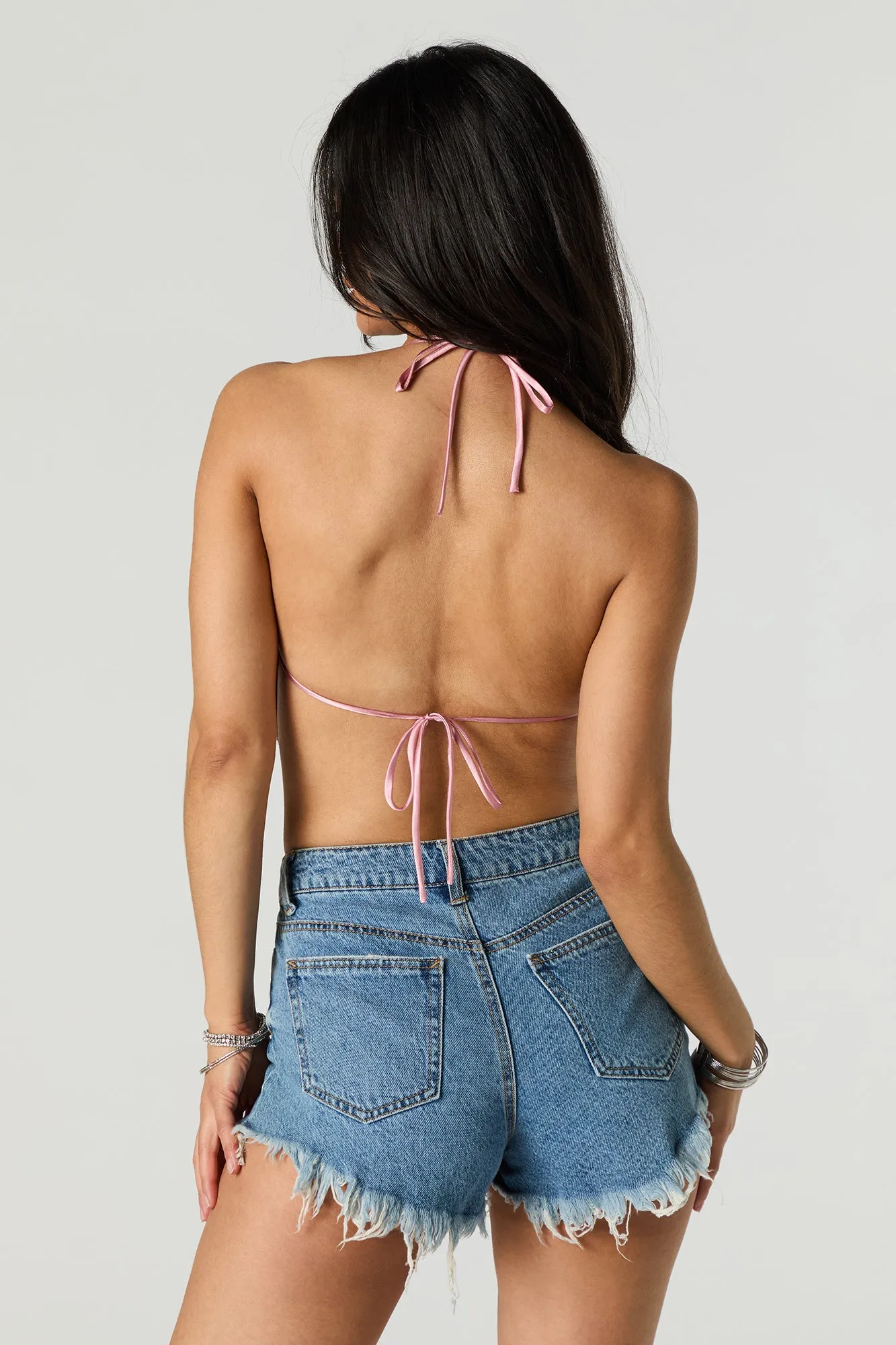 Haut écourté à col châle en tissu métallisé garni de pierres du Rhin sold by Urban Planet product image thumbnail 5