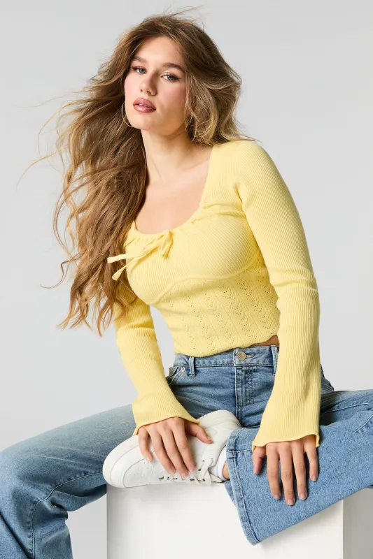 Pointelle Ribbed Knit Square Neck Sweater sold by Urban Planet