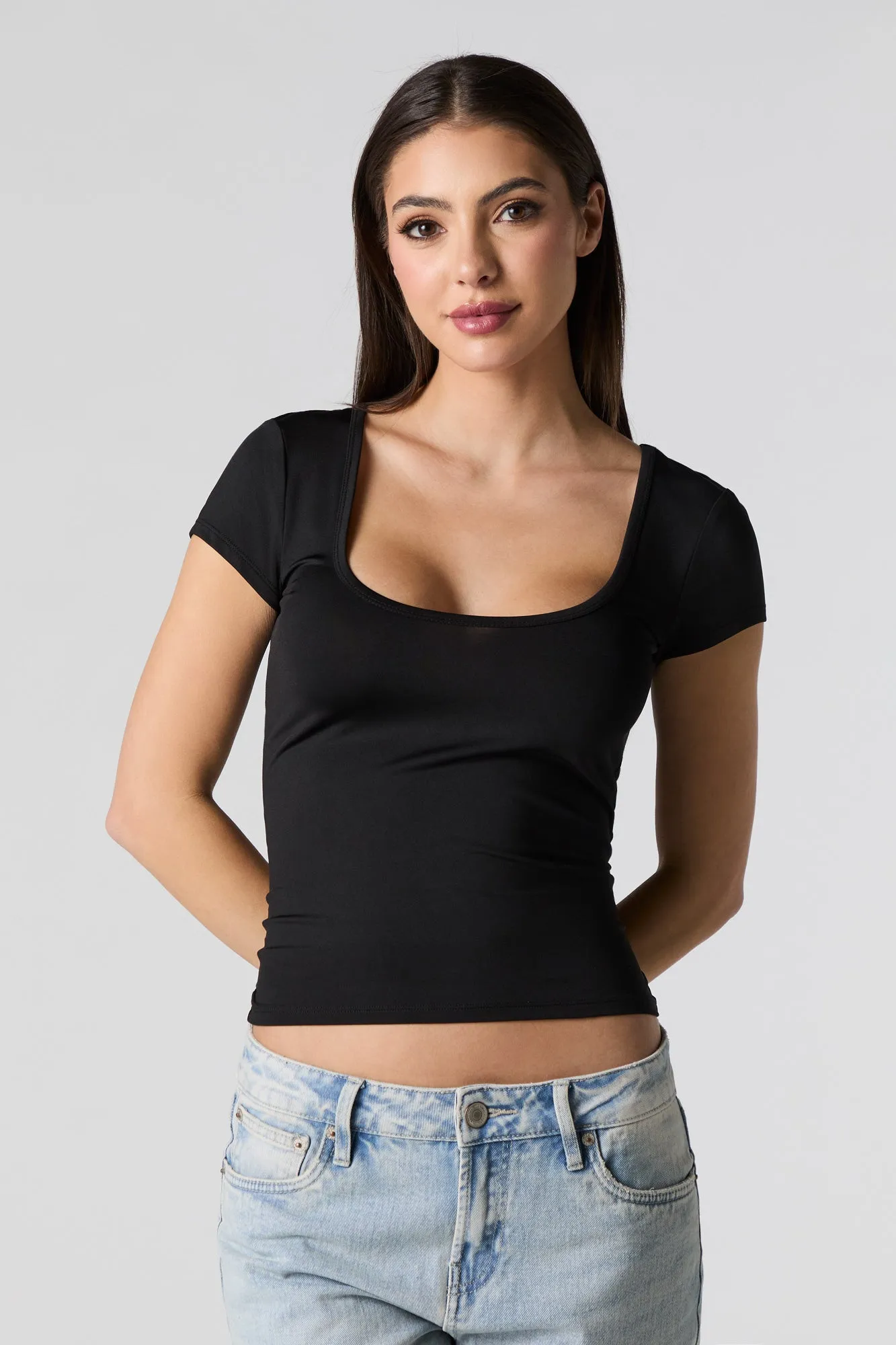 T-shirt profilé avec encolure dégagée carrée sold by Urban Planet product image thumbnail 4