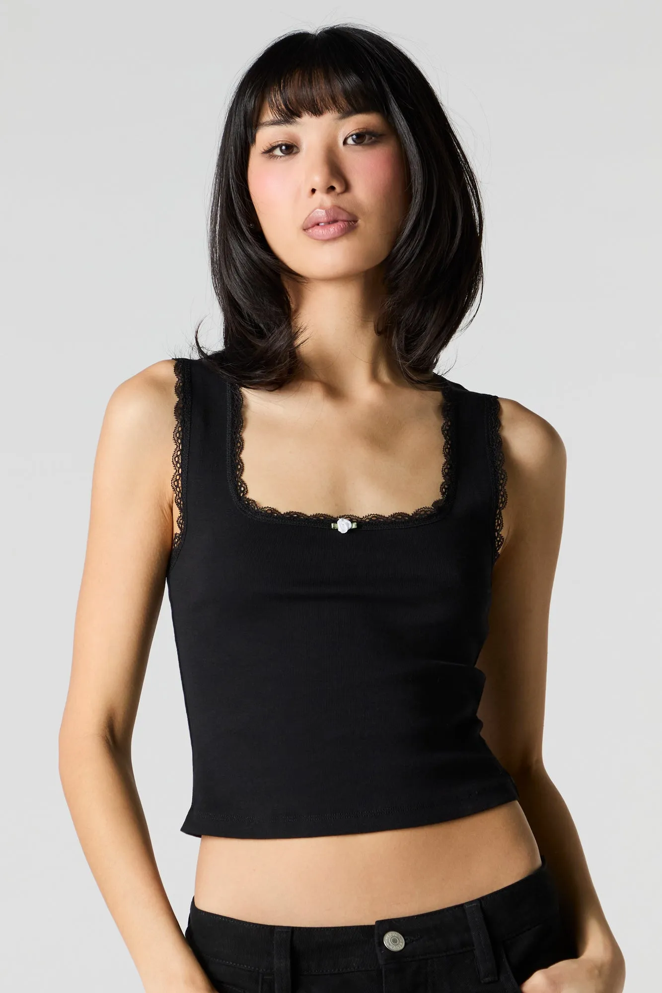 Square Neck Lace Trim Rosette Tank sold by Urban Planet product image thumbnail 4