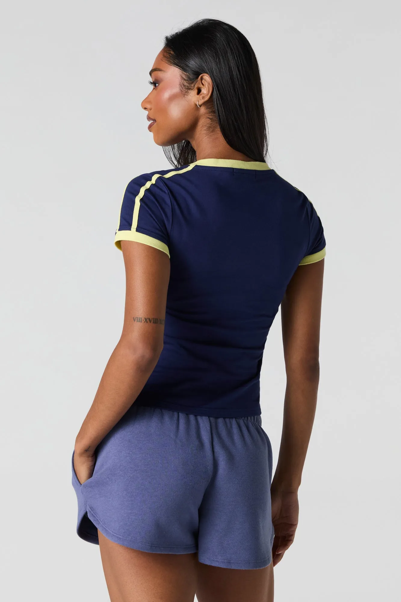 Sporty Graphic V-Neck Ringer T-Shirt sold by Urban Planet product image thumbnail 2