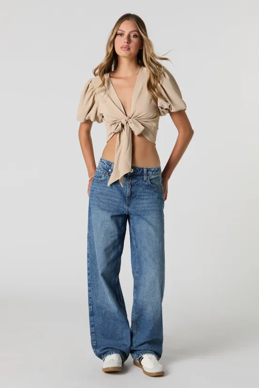 Jean ample délavé foncé à taille basse sold by Urban Planet