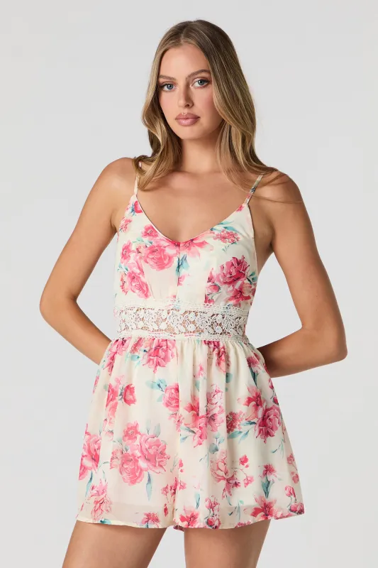 Floral Chiffon Crochet Waist Romper sold by Urban Planet