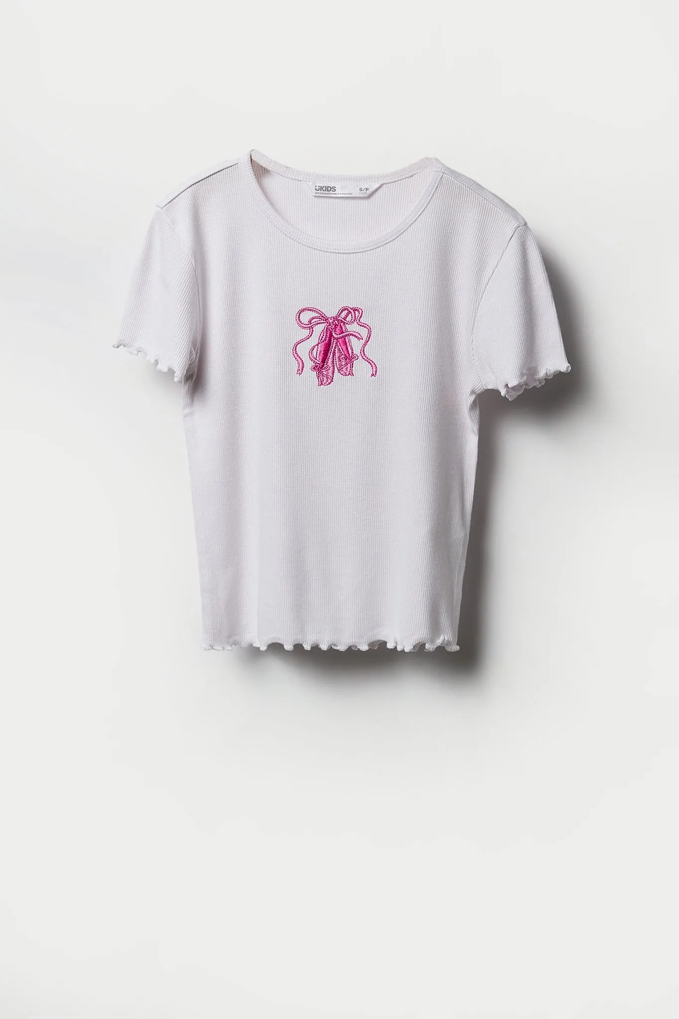 T-shirt côtelé avec motif brodé et ourlet volanté pour fille sold by Urban Planet product image thumbnail 5