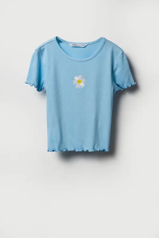 T-shirt côtelé avec motif brodé et ourlet volanté pour fille made by Urban Planet