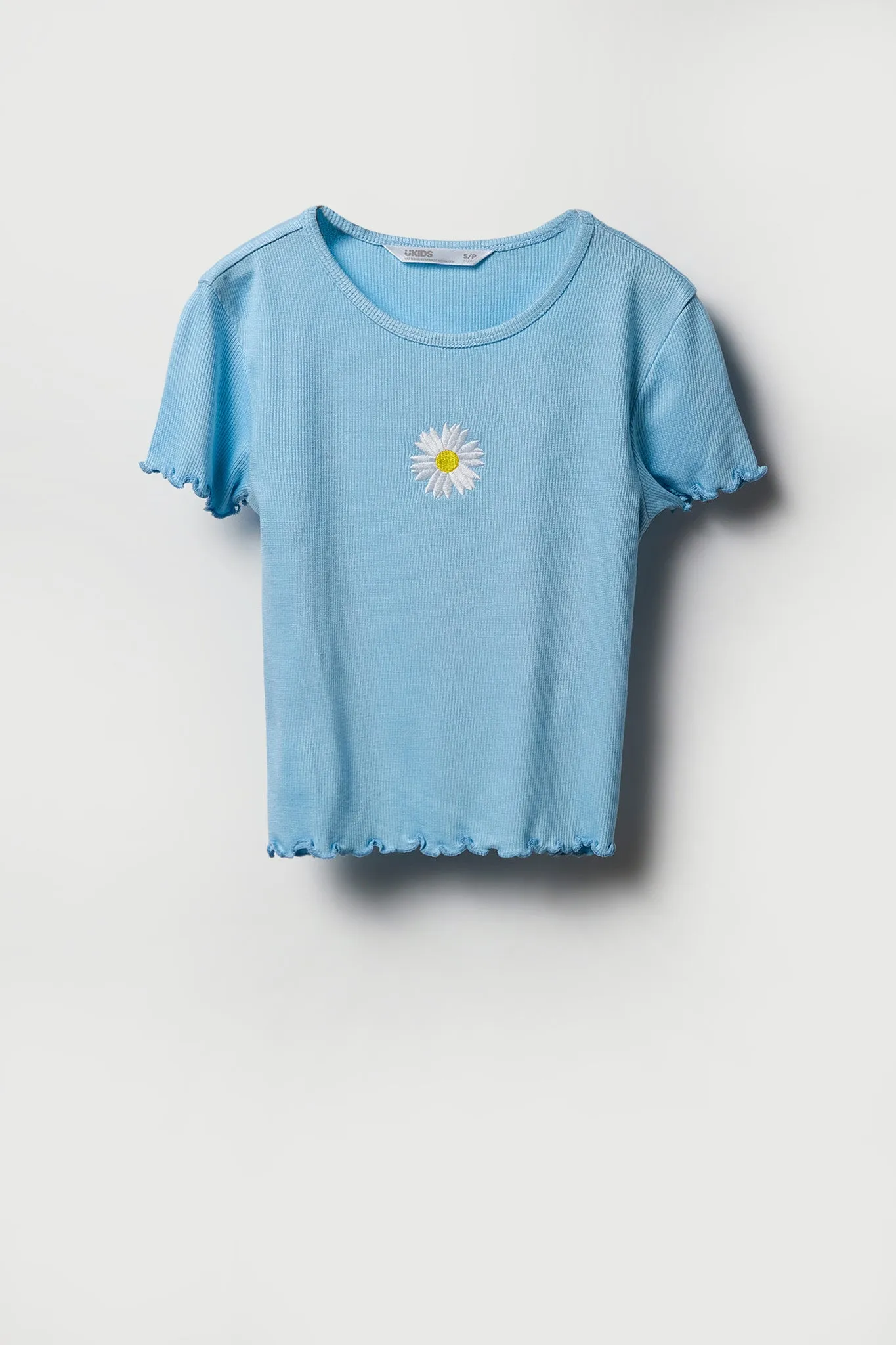 T-shirt côtelé avec motif brodé et ourlet volanté pour fille sold by Urban Planet