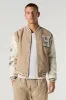 Embroidered Faux-Leather & Fleece Varsity Jacket sold by Urban Planet