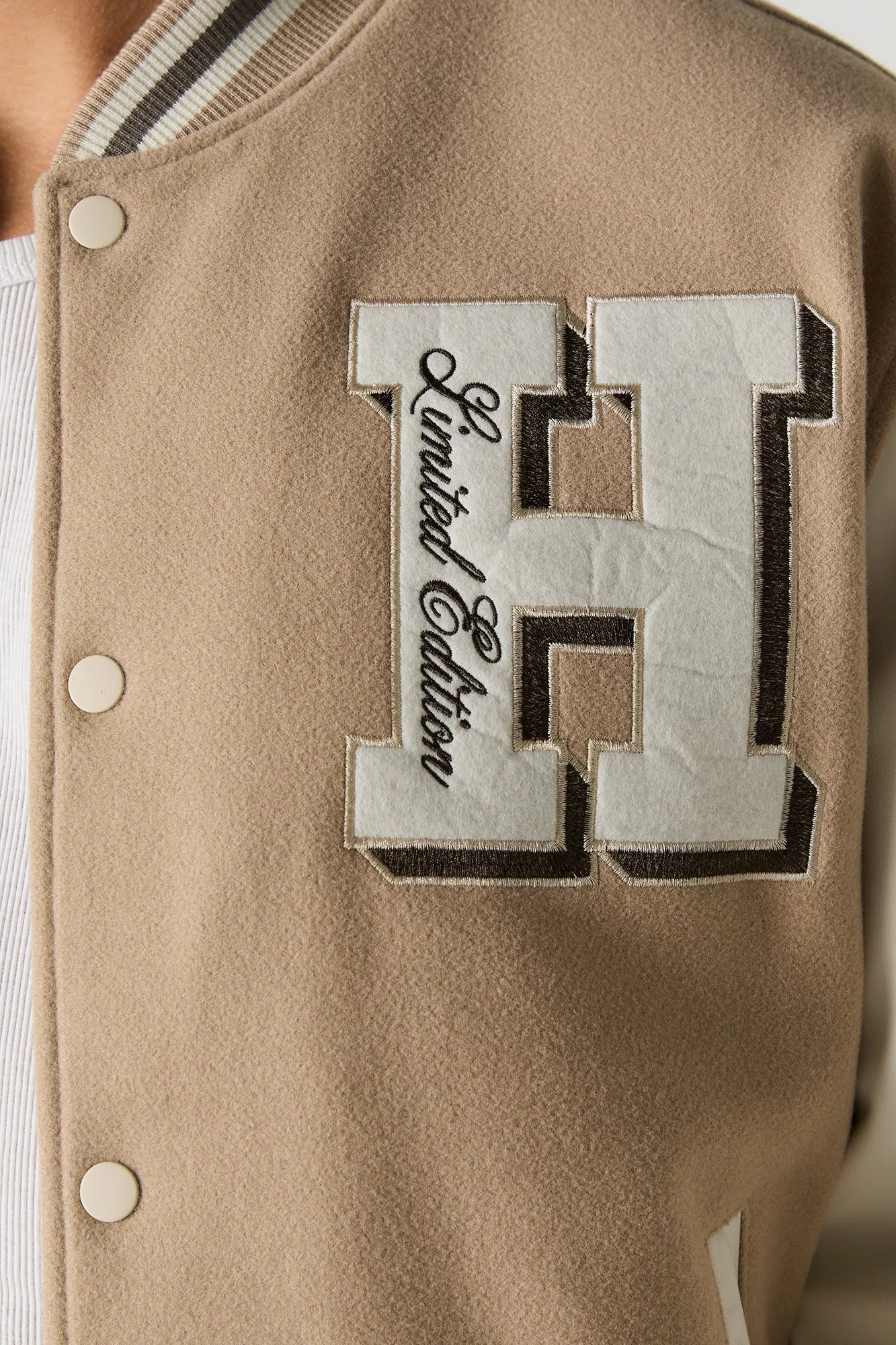 Embroidered Faux-Leather & Fleece Varsity Jacket sold by Urban Planet product image thumbnail 4