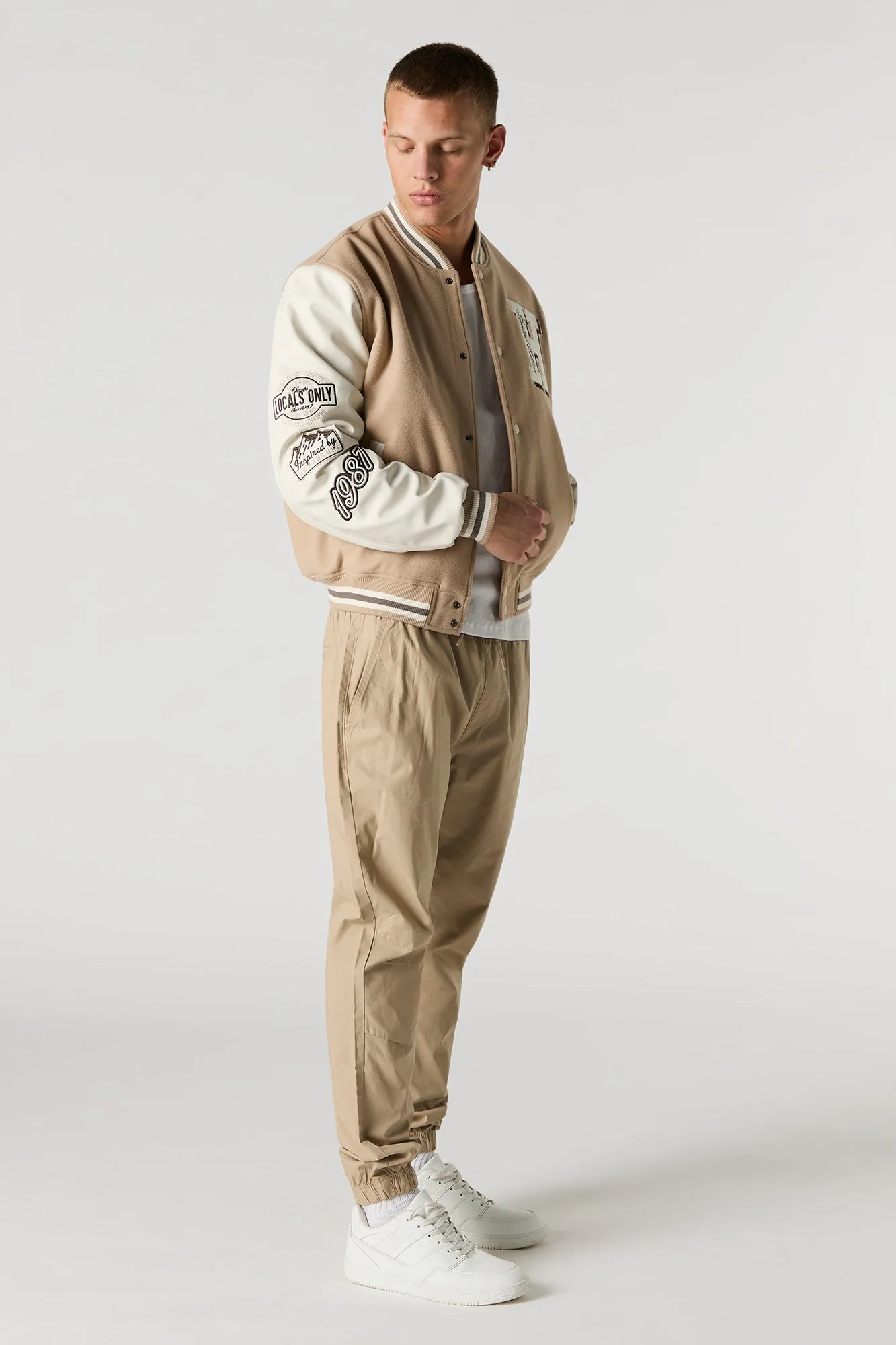 Embroidered Faux-Leather & Fleece Varsity Jacket sold by Urban Planet product image thumbnail 3