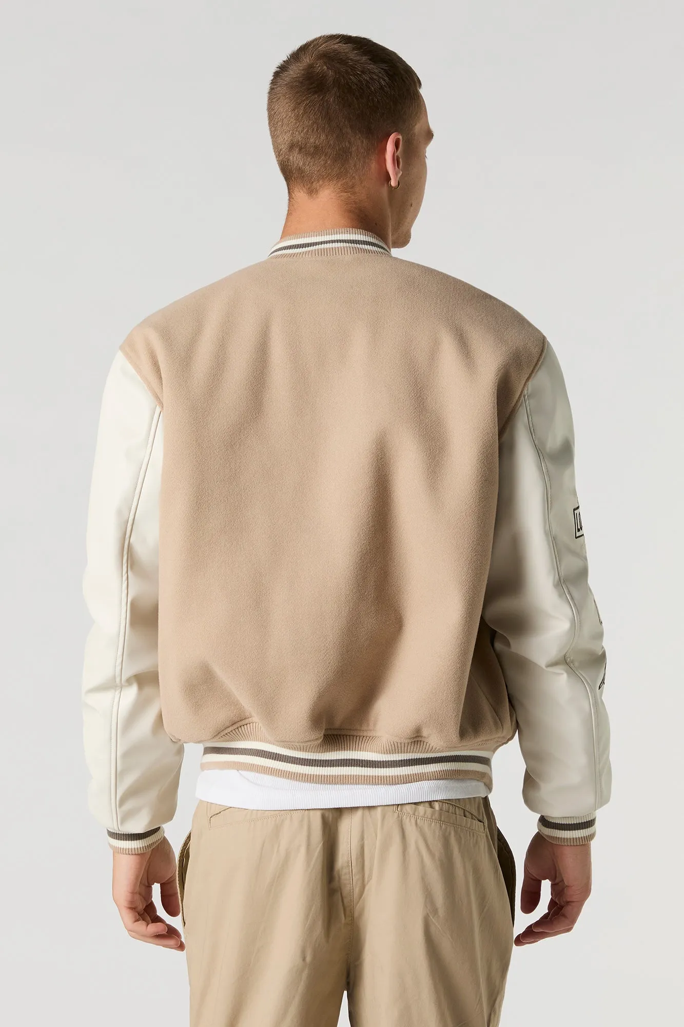 Embroidered Faux-Leather & Fleece Varsity Jacket sold by Urban Planet product image thumbnail 2