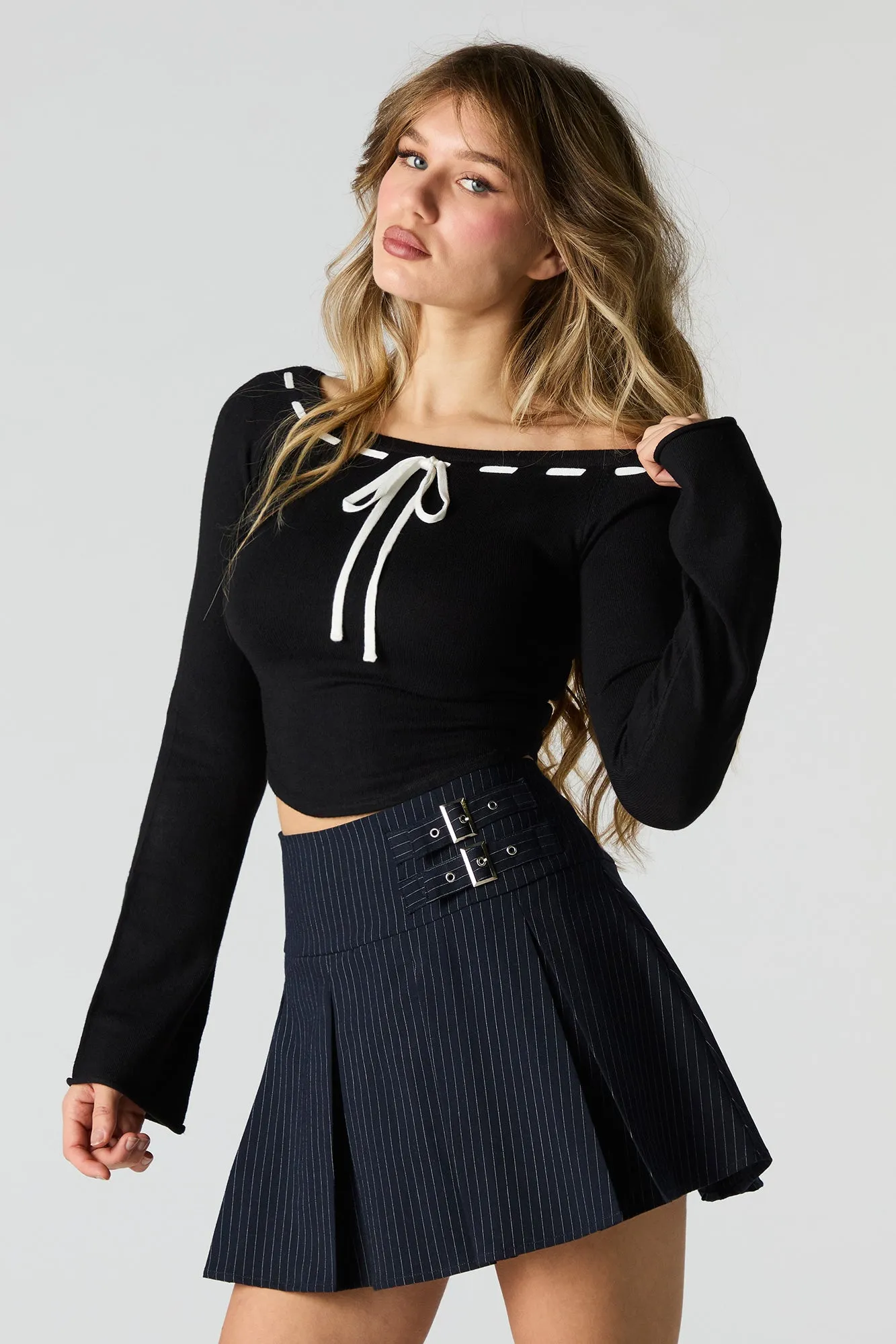 Haut court avec surpiqûres contrastantes et encolure bateau sold by Urban Planet product image thumbnail 4