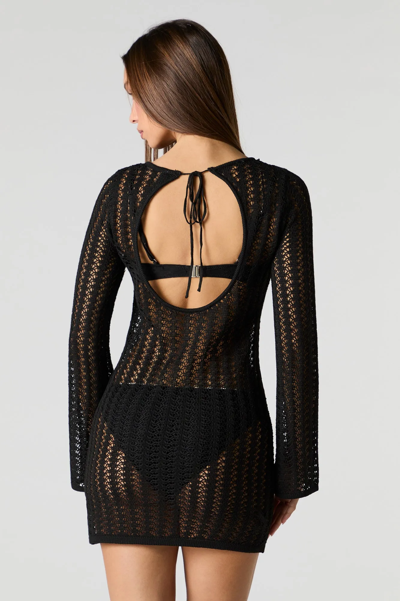 Open Knit Long Sleeve Mini Dress Cover Up sold by Urban Planet product image thumbnail 2