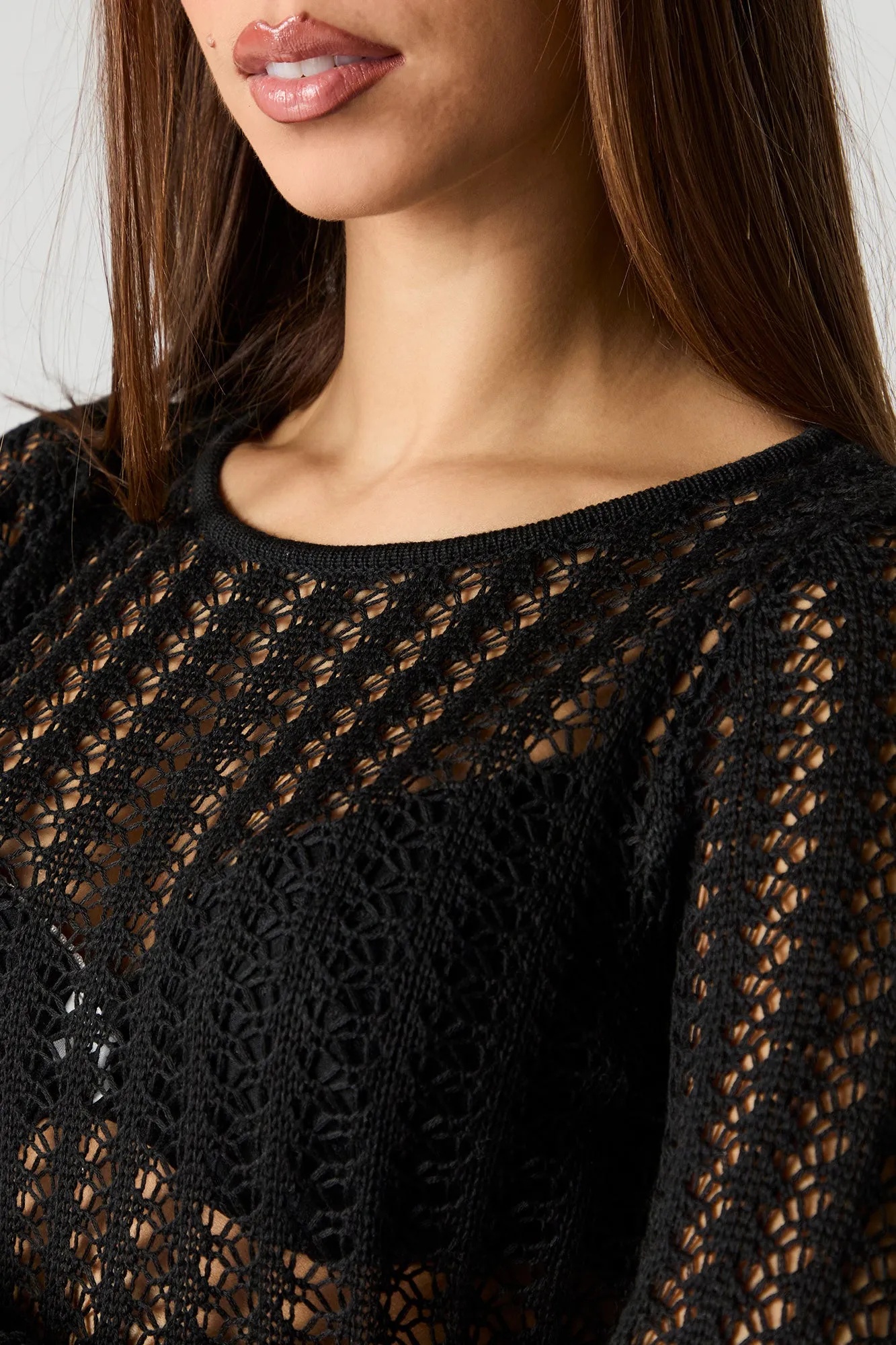 Open Knit Long Sleeve Mini Dress Cover Up sold by Urban Planet product image thumbnail 4