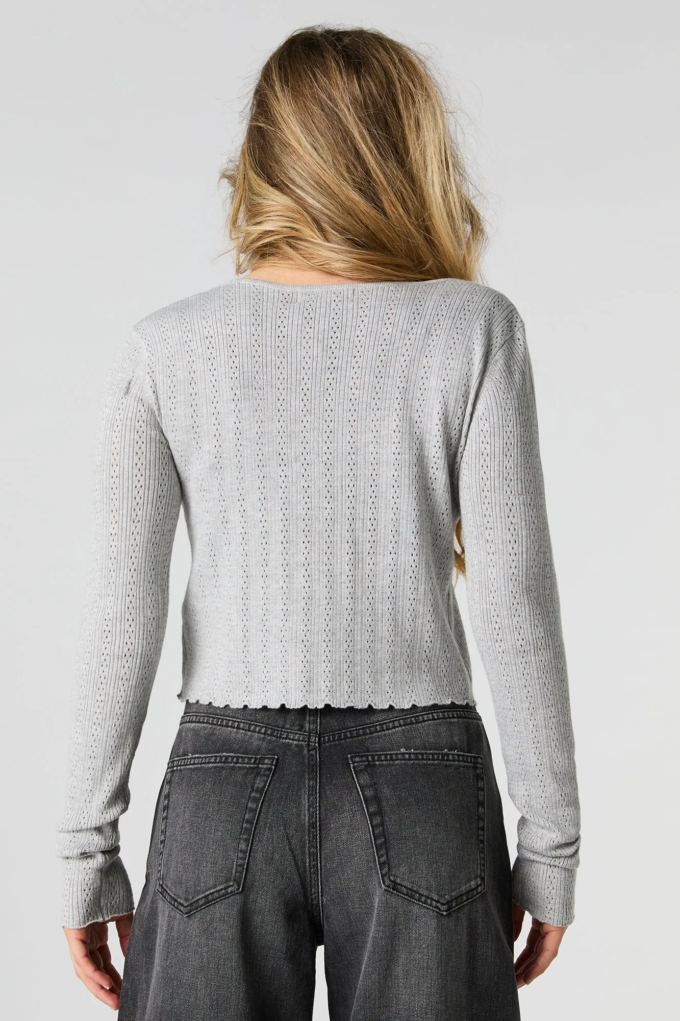 Pointelle Knit Front Tie Cardigan sold by Urban Planet product image thumbnail 2